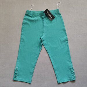 NWT Creation Aqua Blue Ankle Lace-Up Capri Pants Women's Size S Cropped Stretch